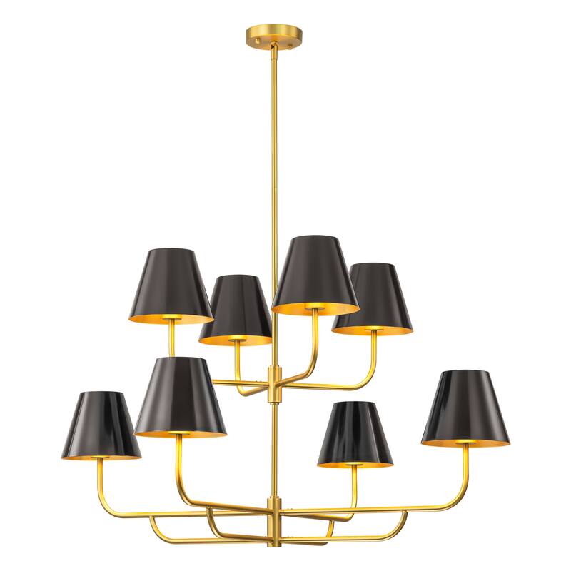 8-Light Mid-Century Modern Gold Linear Sputnik Tapered Large Chandelier for Dining Room