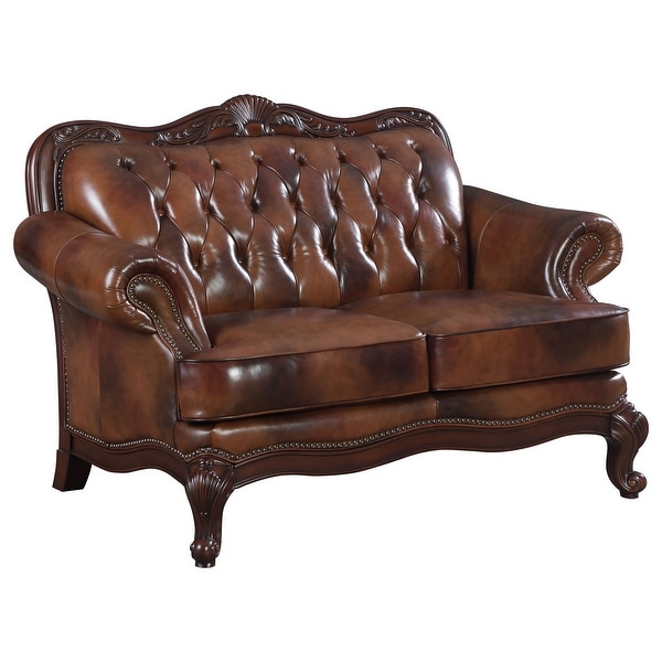 上品な Victoria Brown Full Leather Upholstered Sofa Set - On Sale トップス