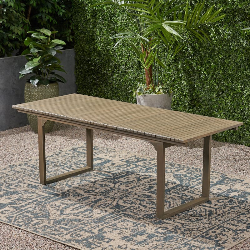 Expandable Acacia Wood Dining Table with Slat Top and U Shaped Legs Outdoor Patio
