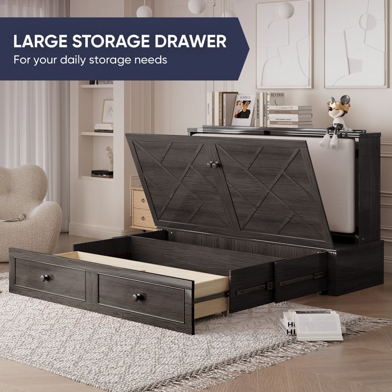 Mixoy Queen Size Murphy Bed Chest with Mattress and Storage