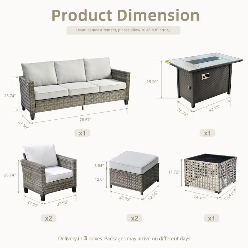 OVIOS 7 Pieces Patio Furniture Set with Solar-Powered Table & Fire Pit