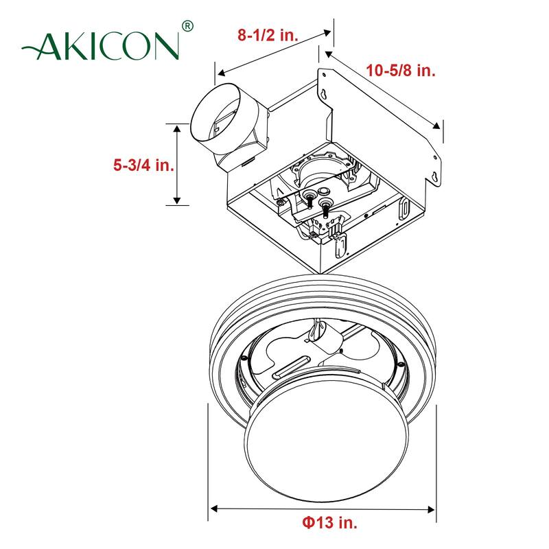 Akicon Ultra Quiet Bathroom Exhaust Fan with LED Light 80CFM 2.0 Sones Round Bathroom Ventilation Fan with Frosted Glass Cover