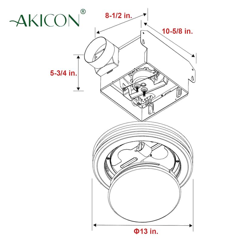 Akicon Ultra Quiet Bathroom Exhaust Fan with LED Light 80CFM 2.0 Sones Round Bathroom Ventilation Fan with Frosted Glass Cover - Oil Rubbed Bronze