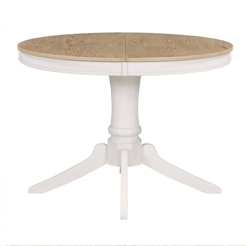 Wooden Round Drop Leaf Extendable Dining Table Set with 4 Upholstered Chairs