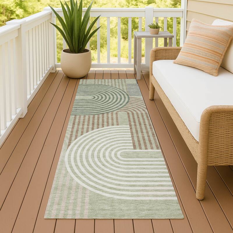 Machine Washable Indoor/ Outdoor Modern Basehor Chantille Rug - Celery - 2'3" x 7'6"