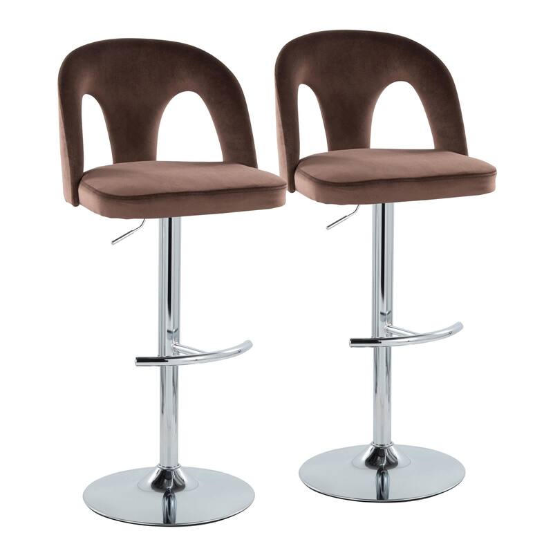 Porch & Den Ashton Upholstered Adjustable Chrome Bar Stool with Rounded T Footrest (Set of 2)