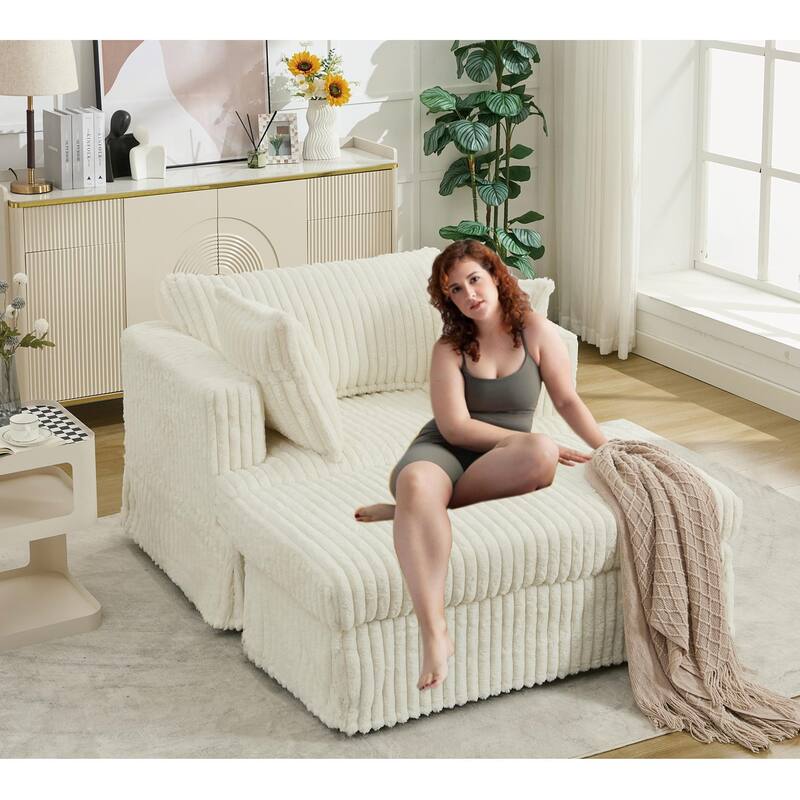47.7'' Corduroy Deep Seat Upholstered Daybed with Movable Ottoman