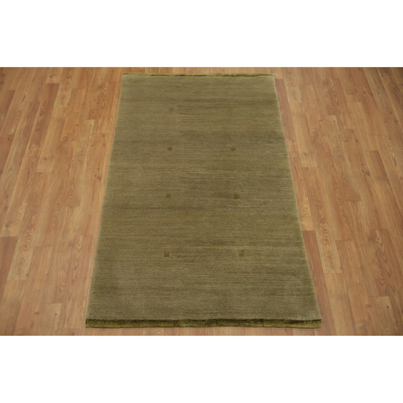 Hand Knotted Oriental 100% Wool Carpet Modern Abstract Green Nepalese Area Rug - 5' 0'' X 3' 0''