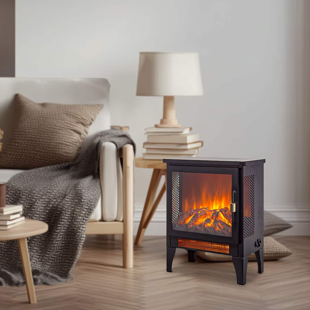 17 Inch Freestanding Electric Fireplace Stove with Realistic 3D Flame Effect