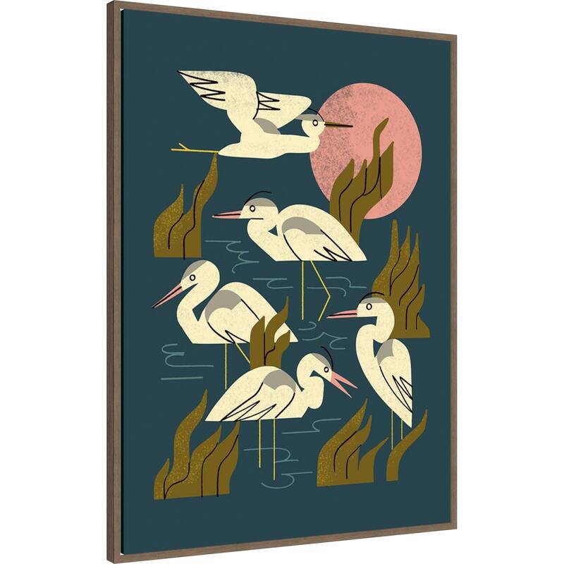 Five Heron Flock by Renea l. Thull Framed Canvas Wall Art Print