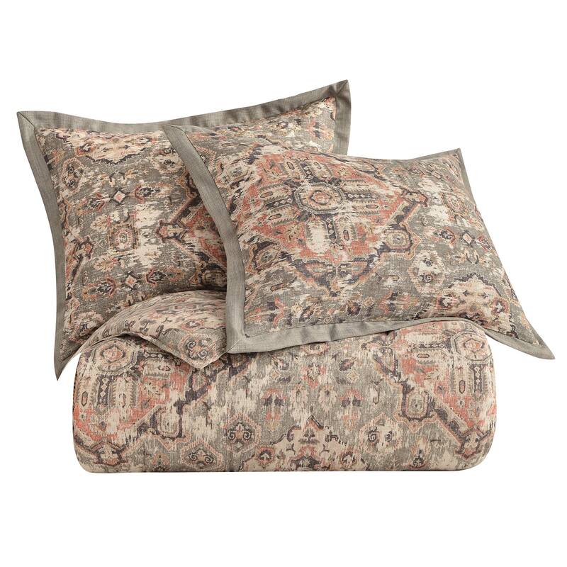 HiEnd Accents Carmen Taupe Linen Medallion Vintage Kilim Modern Rustic 3 Piece Duvet Cover Set