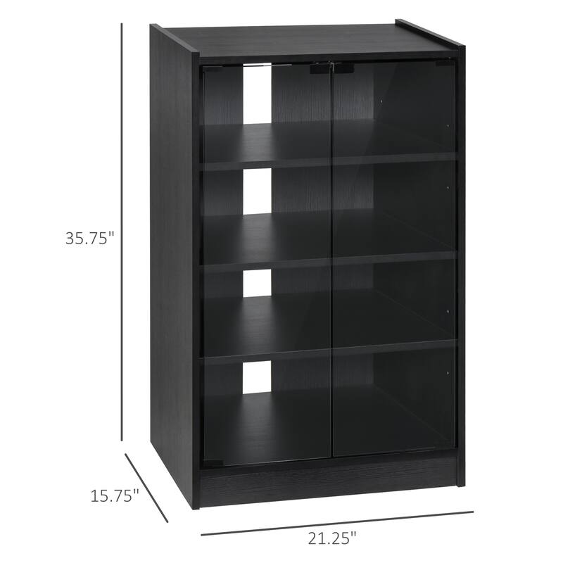 5-Tier Media Stand Cabinet with 3-Level Adjustable Shelves, Tempered Glass Doors, and Cable Management, Distressed Black