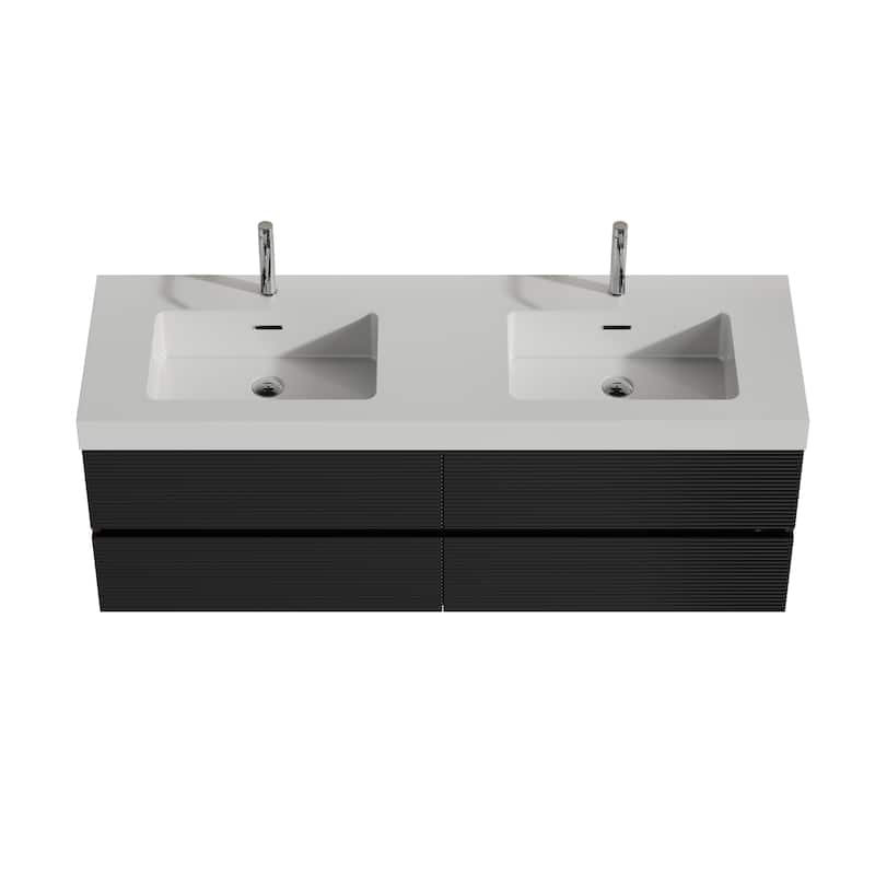 Wall Mounted Bathroom Vanity with Glossy White Solid Surface Sink