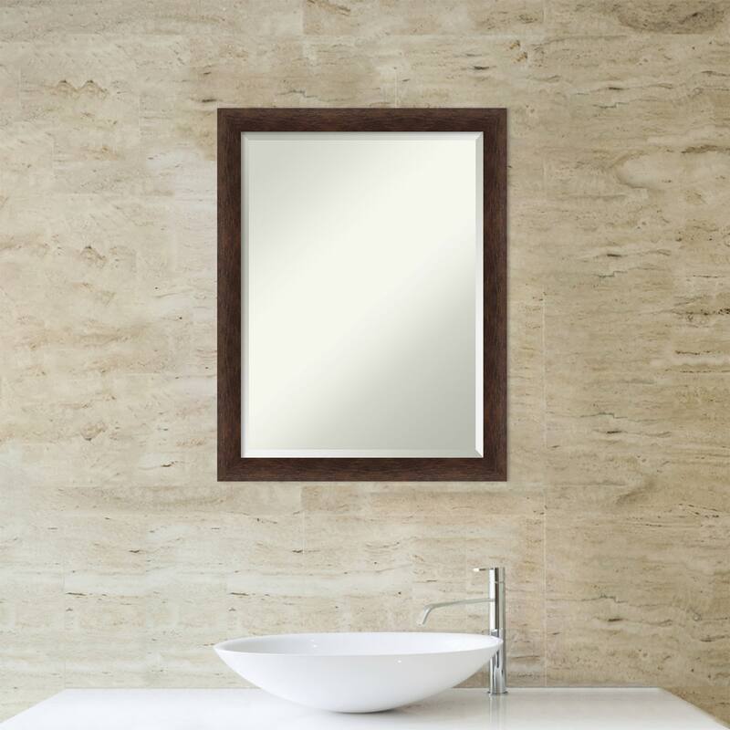 Warm Walnut Narrow Beveled Wood Framed Bathroom Vanity Wall Mirror - Warm Walnut Narrow