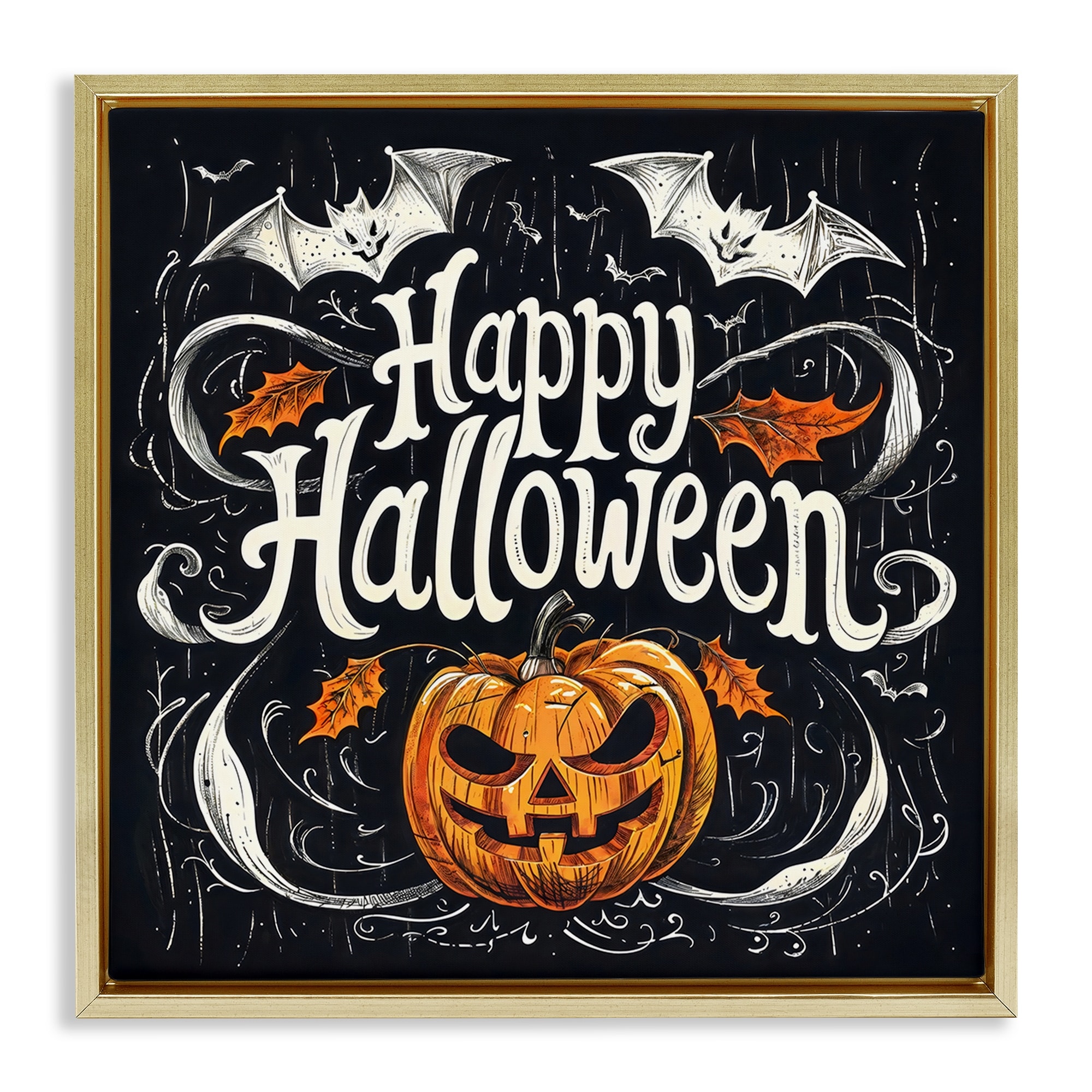 Stupell Happy Halloween with Ornate Details Framed Floater Canvas Wall Art Design By Creative Studio