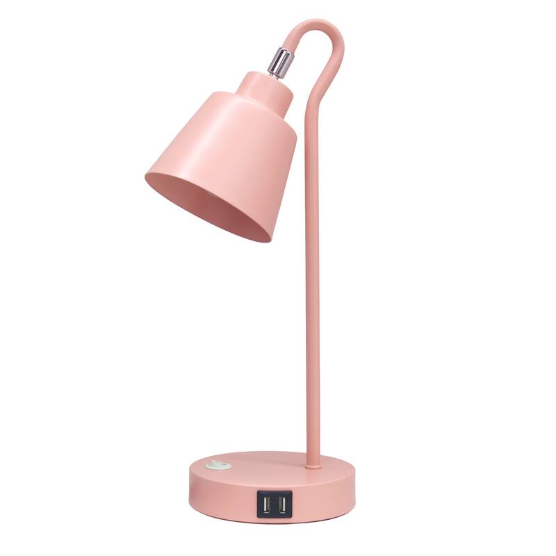 Modern Metal Desk Lamp with Dual USB Charging Ports Adjustable Arm Multiple Colors - 7.28” x 5.60” x 16” - Blush pink