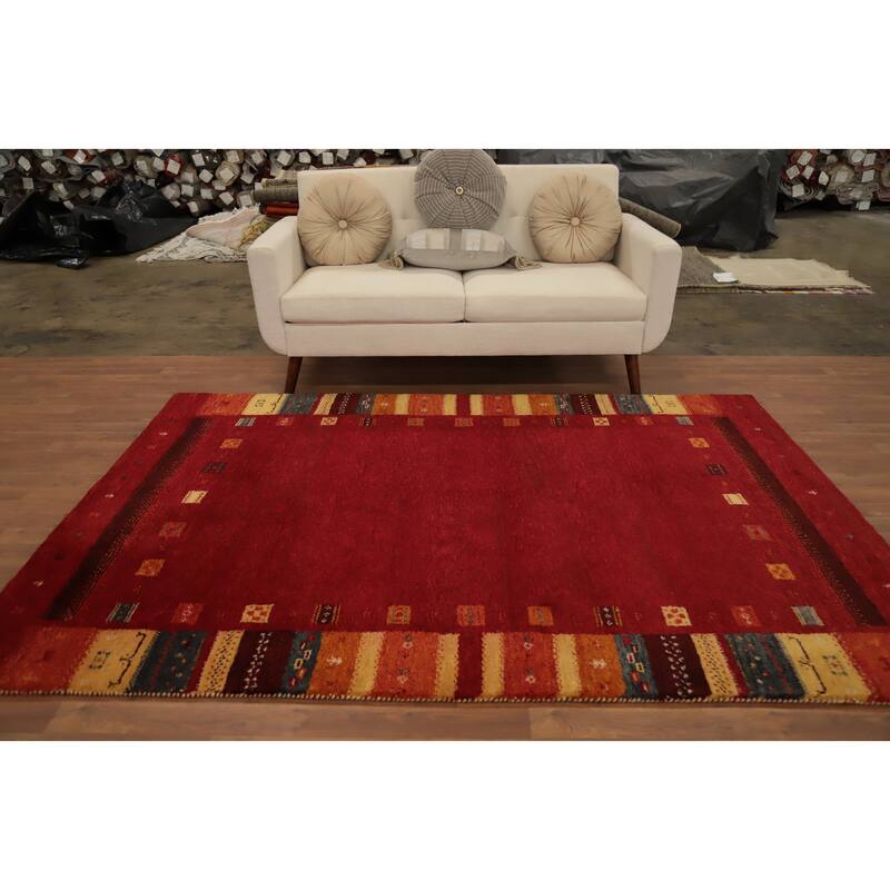 Hand Knotted Oriental 100% Wool Carpet Tribal Geometric Red Gabbeh Area Rug - 7' 10'' X 5' 5''