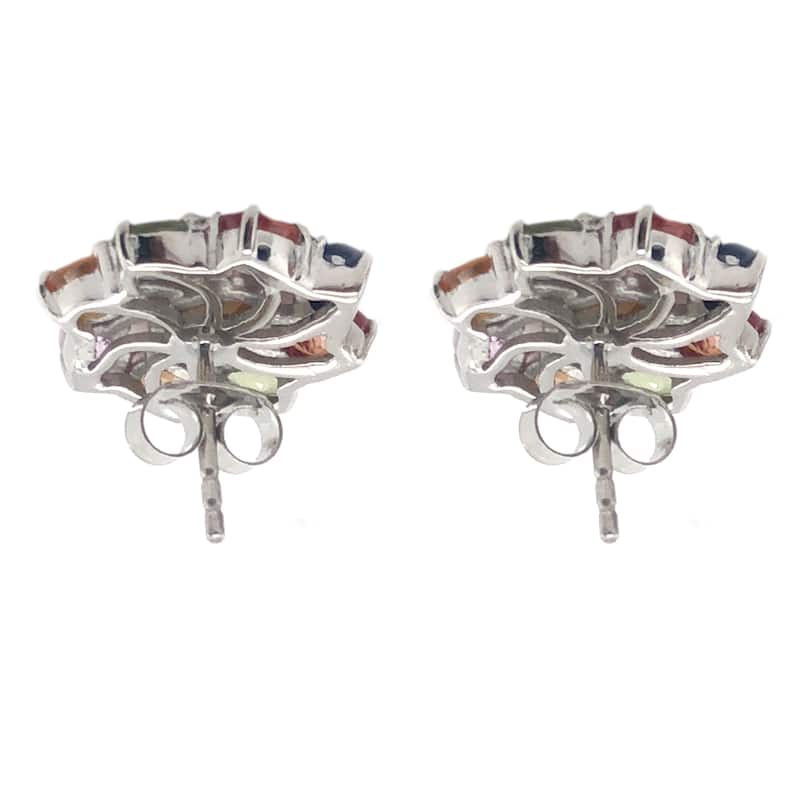 925 Sterling Silver Citrine and Multi Sapphire Gemstone Stud Earrings