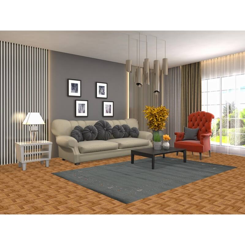 Hand Knotted Oriental 100% Wool Carpet Tribal Tribal Navy Blue & Blues Gabbeh Area Rug - 7' 8'' X 5' 0''