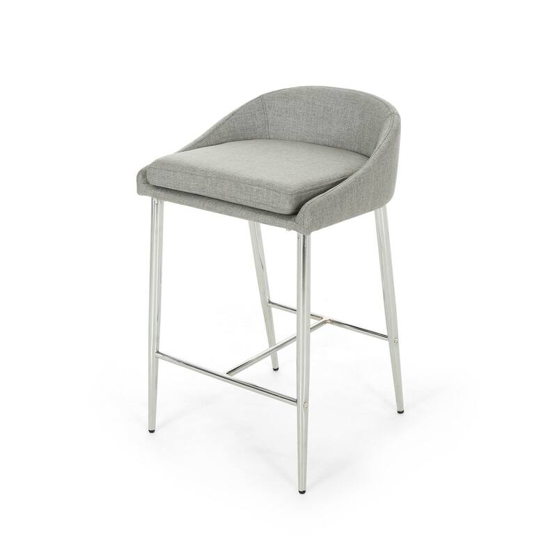 Yoko Counter Stool Chair, Curved Back, Chrome Iron Legs, Gray Fabric