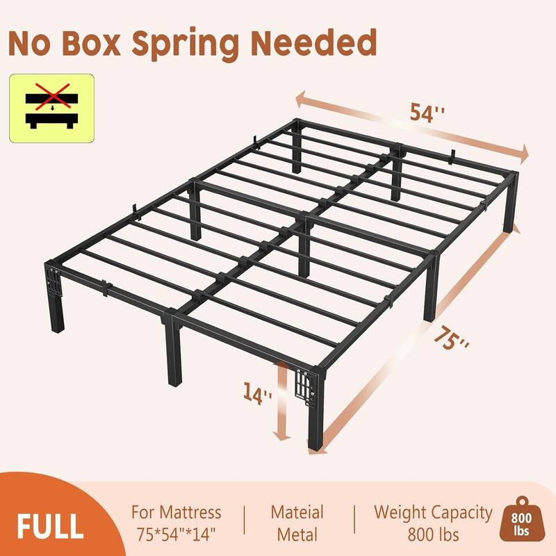 14 Inch Metal Platform Bed Frame Easy Assembly Bed Base for Bedroom and Home Use