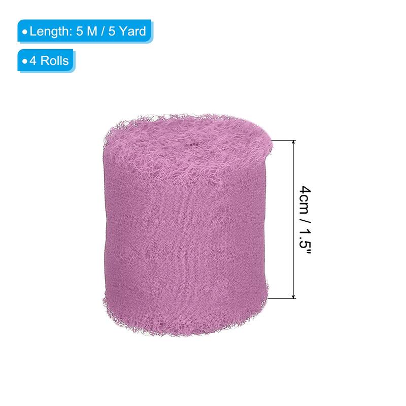 4 Rolls 1.5 Inch x 5 Yard Handmade Fringe Silk Chiffon Ribbon