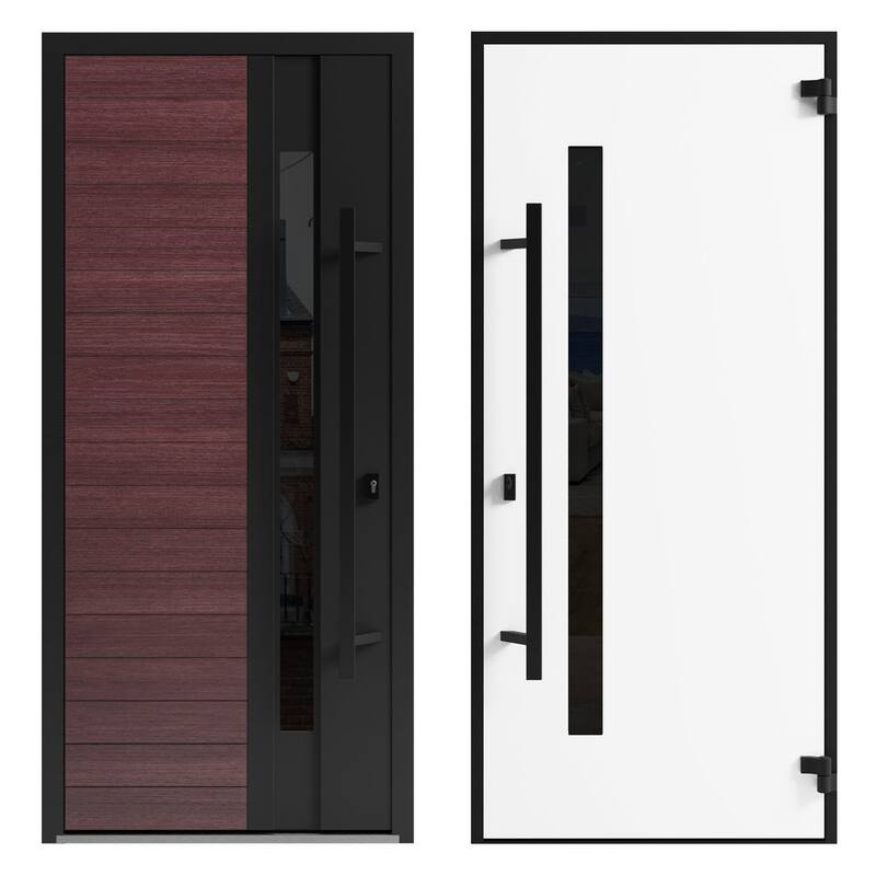 Front Exterior Prehung Steel Door Ronex 0162 Red Oak Entry Metal Painted W36xH80 Left hand Inswing