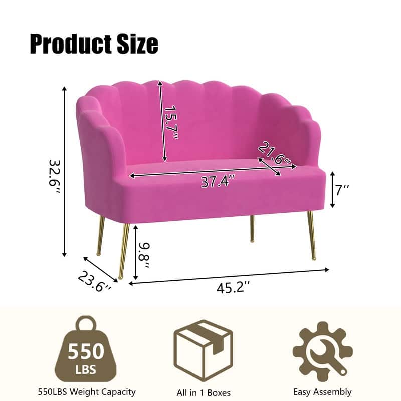 Velvet Comfortable Softness Metal Legs Loveseat Sofa