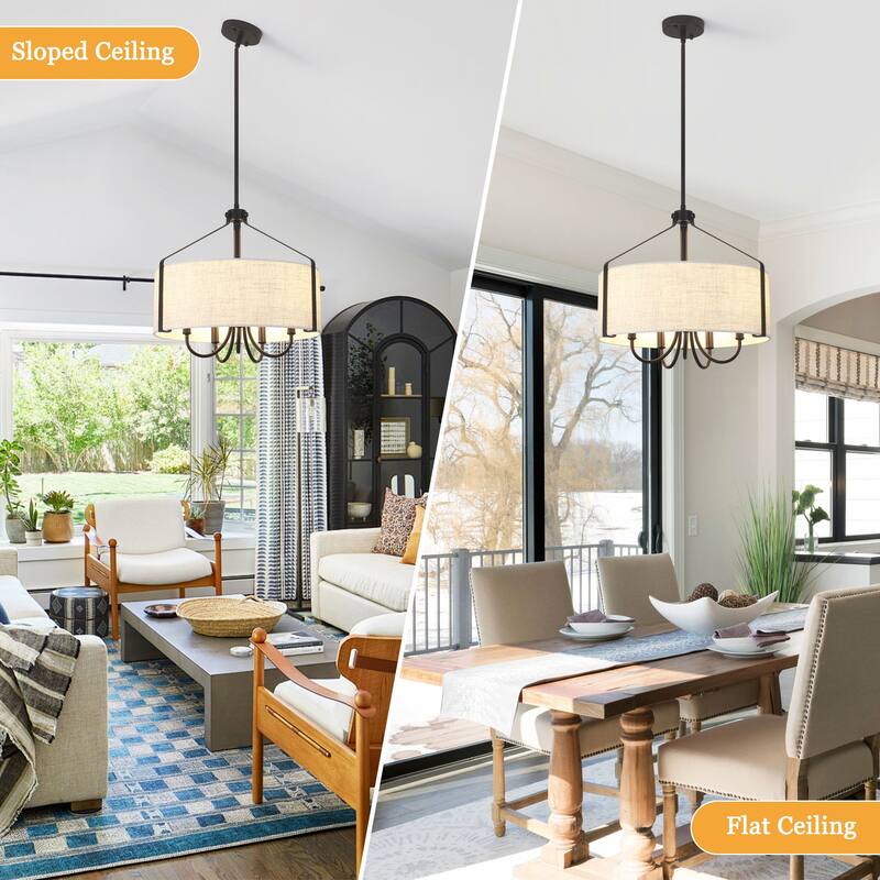18.35inch 5-Light Modern Adjustable Height Chandelier Metal Frame with Shade for Multiple Spaces