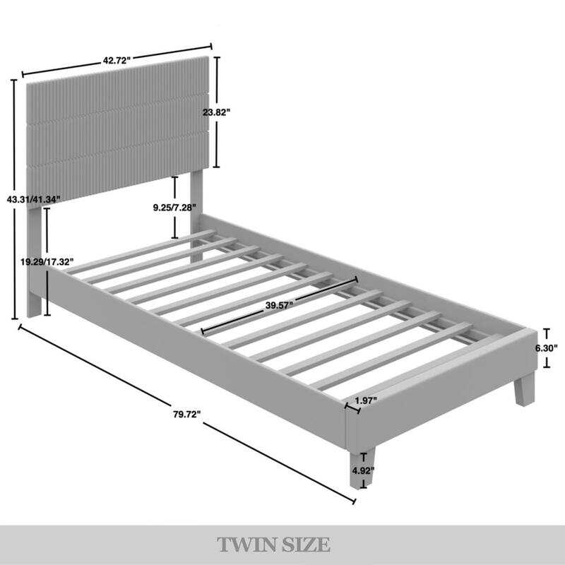 CraftPorch Corduroy Mid-Century Modern Velvet Platform Bed