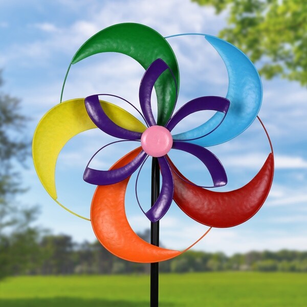Exhart Double Spinning Pinwheel Wind Spinner Garden Stake, 22 by 83 ...
