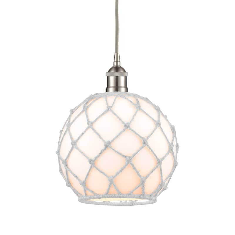 Innovations Lighting 616-1P-13-10 Farmhouse Pendant Farmhouse 10" Wide - Brushed Satin Nickel / White Glass with White Rope