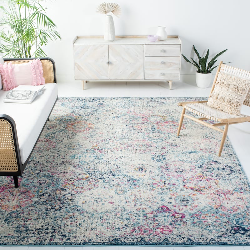 SAFAVIEH Madison Avery Boho Chic Distressed Area Rug - 12'x12'Square - Navy/Teal