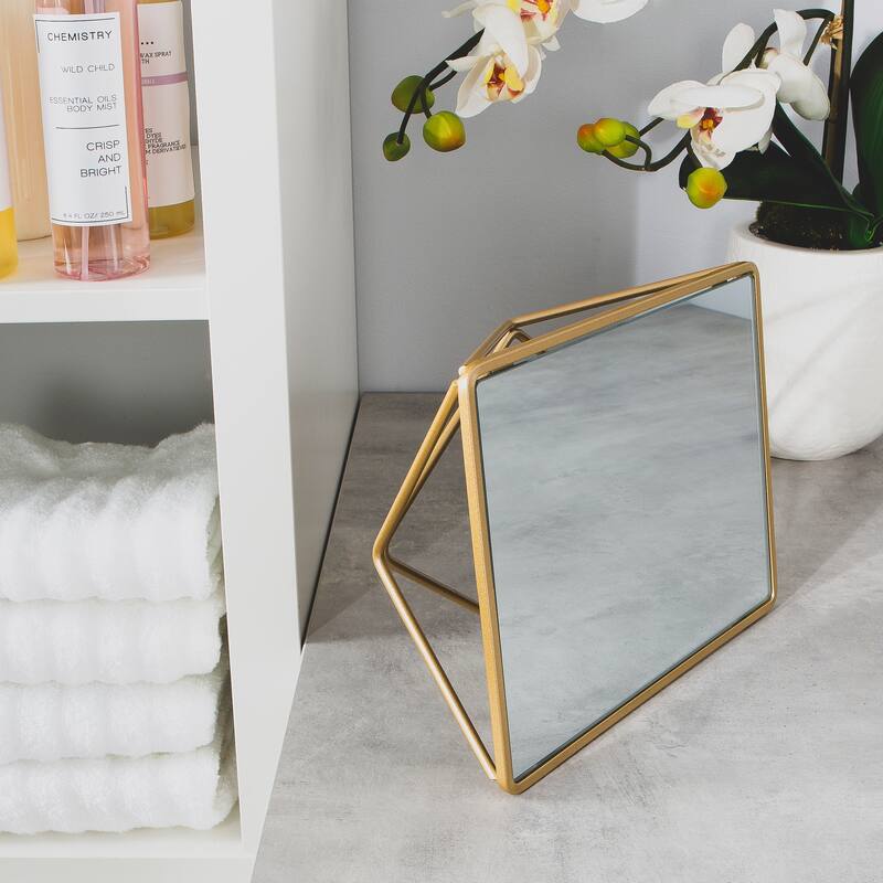 Home Details Geometric Design Vanity Mirror in Gold - 9.4"x 7.4"x 3"