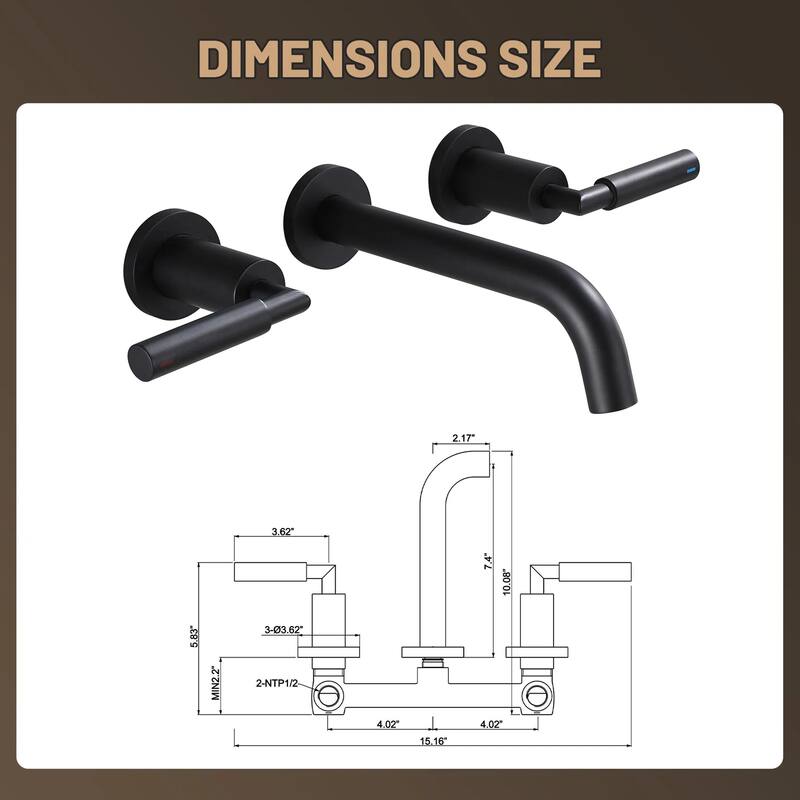 Solid Brass Wall Mounted Widespread 2-Handle Bathroom Faucet With Pop-up Drain Assembly