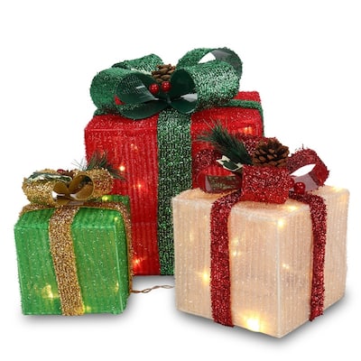 Lighted Gift Boxes Christmas Decoration Set of 3