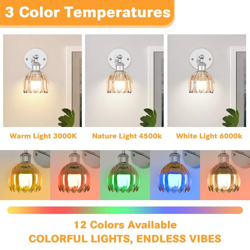 Adjustable Vintage Wall Sconce with Amber Tulip Glass Brass Fixture with Switch Ideal for Bedroom Hallway or Entry