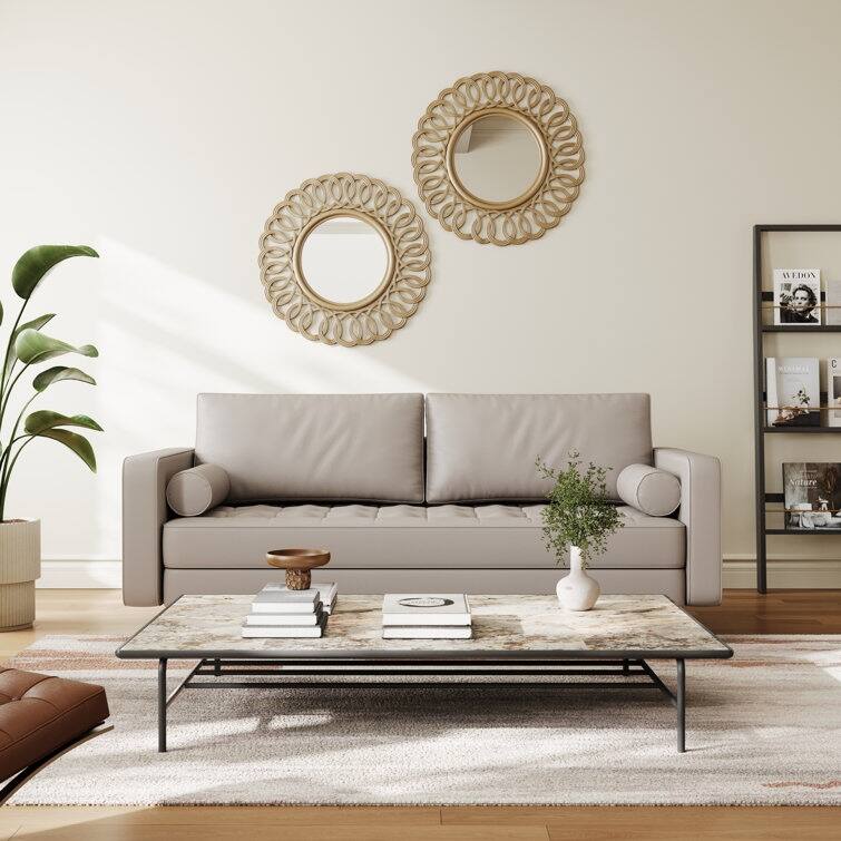 Stateside Upholstered Leather Square Arm Sofa Couch 70''
