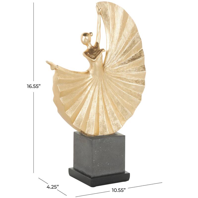 Gold Polystone Ballet Dancer Decorative Sculpture with Elevated Black Base