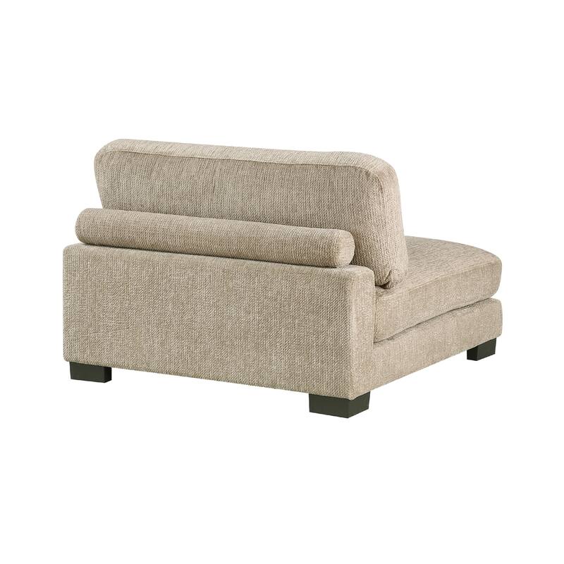Liny Armless Chair, 1 Pillow, Brown Microfiber, Black Solid Wood