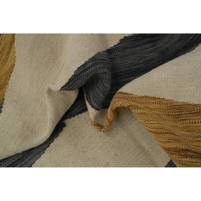 Hand Woven Oriental 100% Wool Carpet Southwestern Modern Beige & Ivories Kilim Area Rug - 12' 2'' X 9' 0''