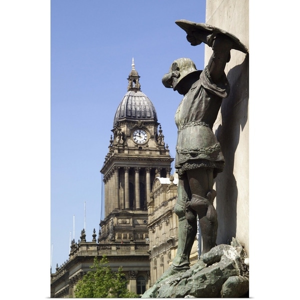 "Statue of St George and Leeds Town Hall, Yorkshire, England" Poster Print