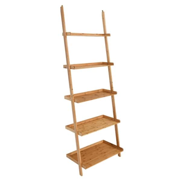 5 Tier Ladder Shelf Bamboo Bookshelf Wall Leaning Storage Display Plant Stand Natural Natural Overstock 32814494 Frequent special offers and discounts up to 70% off for all products! overstock com