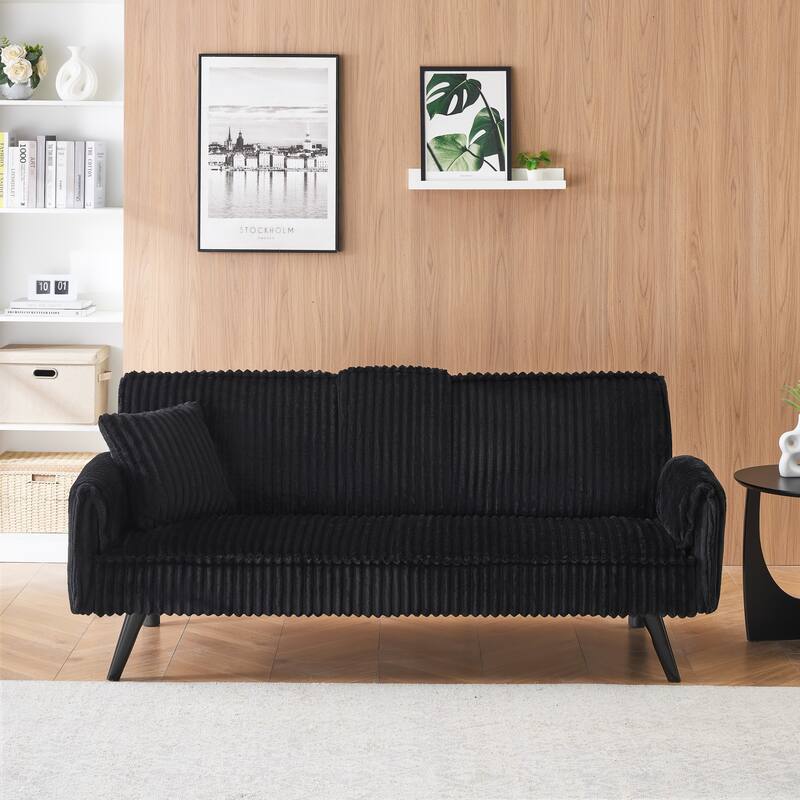 Black Corduroy Sofa for Living Room and Bedroom with Adjustable Backrest and Cup Holder - Multi-Color