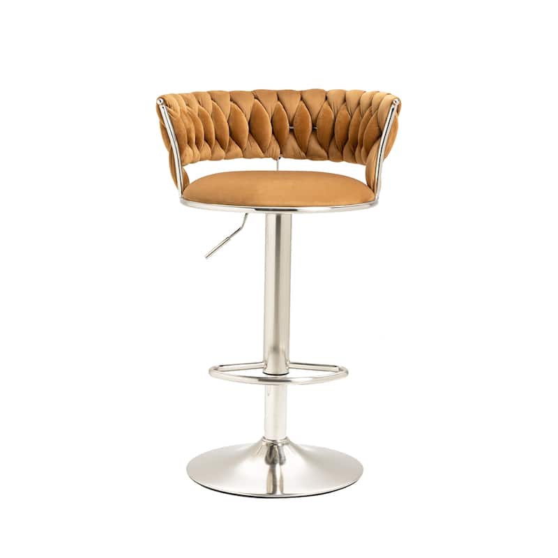 Velvet Swivel Adjustable Height Bar Stools With Sliver Footrest(set of 2)