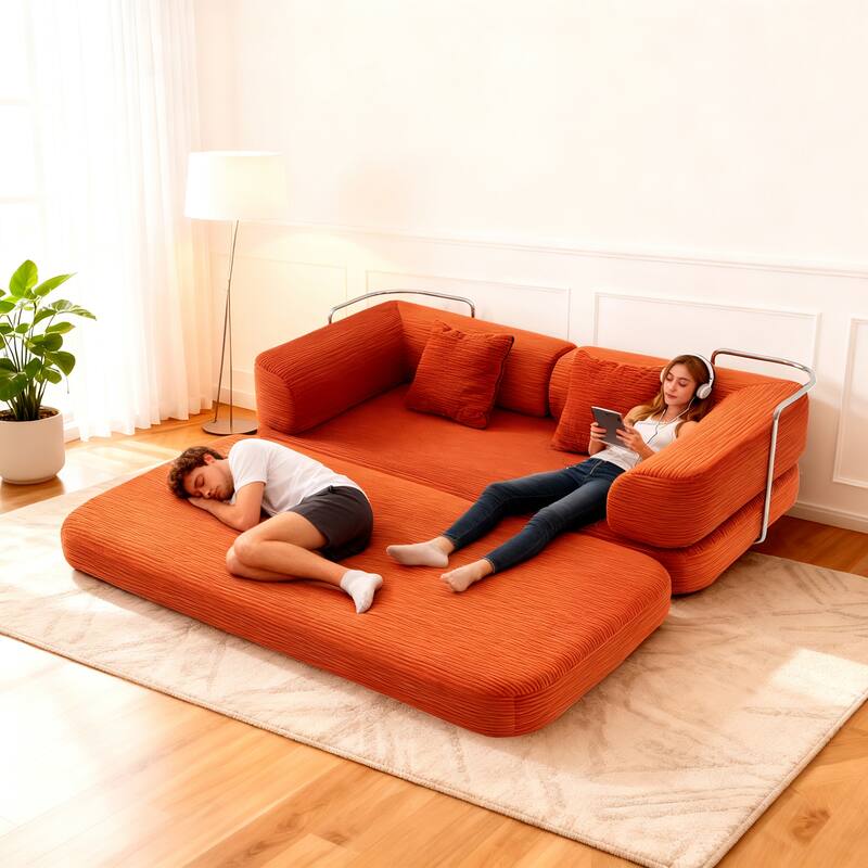Modular Convertible Sofa Bed Floor Couch with Steel Frame, Simple Sofa Couch Lounge Sleeper Bed for Living Room