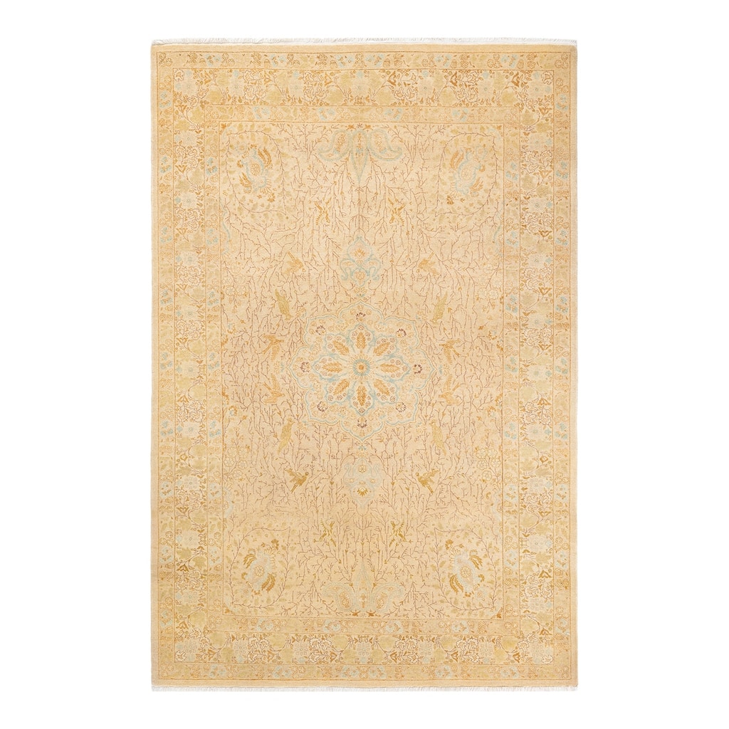 Overton Hand Knotted Wool Traditional Oriental Ivory Area Rug - 5' x 8'