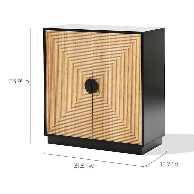 Modern Boho 2-Door Black Accent Cabinet with Bamboo Strips - 33.9" H x 31.5" W x 15.7" D