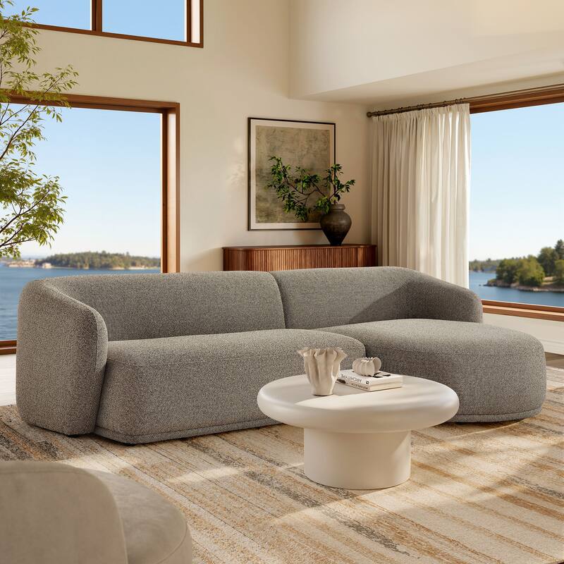 Monica 2 Piece Right Facing Boucle Fabric Modular Sofa with Chaise - Earth