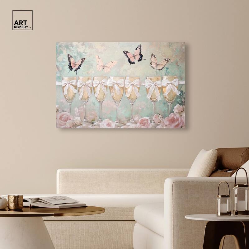 Champagne Mint and Pink Glass Canvas by Art Remedy, Gallery Wrapped